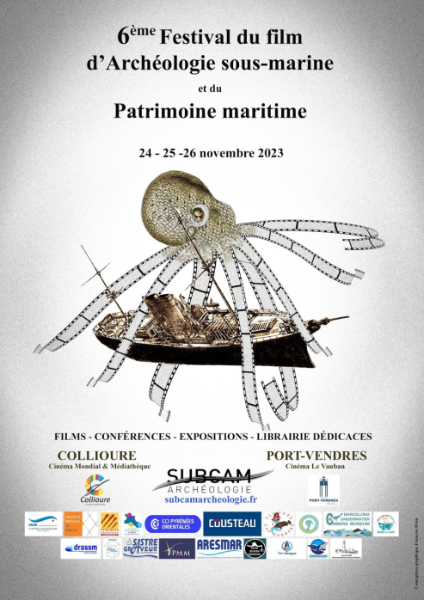 Poster de la 6ème édition du Festival du Film d’Archéologie sous-marine et du Patrimoine maritime 2023 de Collioure et Port Vendres Poster de la 6ème édition du Festival du Film d’Archéologie sous-marine et du Patrimoine maritime 2023 de Collioure et Port Vendres